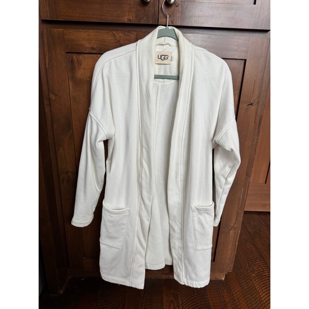 UGG Women’s Medium Cream White Open Front Cardigan Lounge Wrap Robe Fleece